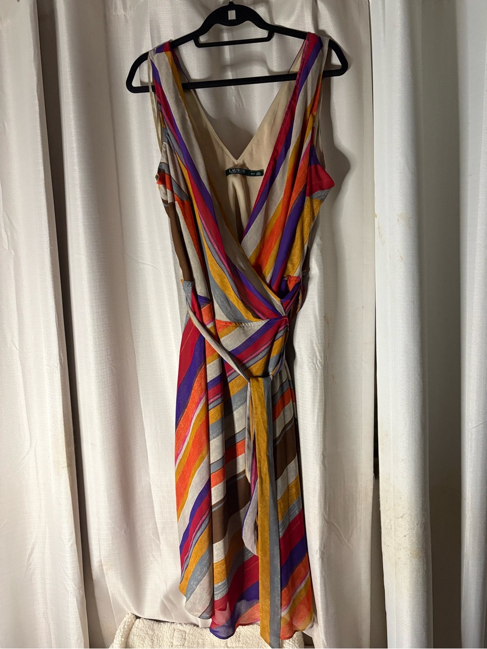 Ralph Lauren Multicolor Striped Wrap Midi Dress